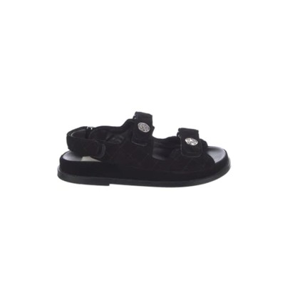 CHANEL VELCRO SANDALS FOR WOMEN 2022 SUMMER FLAT SOLED SHOES BLACK 